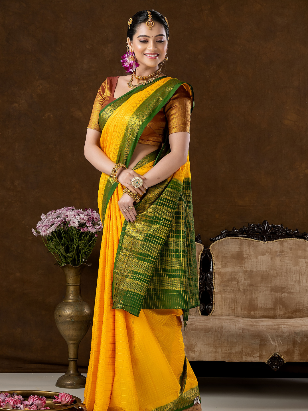 Classic Mysore Semi Silk Saree | Bright Yellow