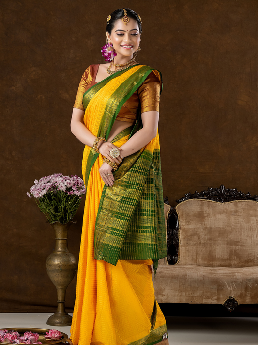 Classic Mysore Semi Silk Saree | Bright Yellow