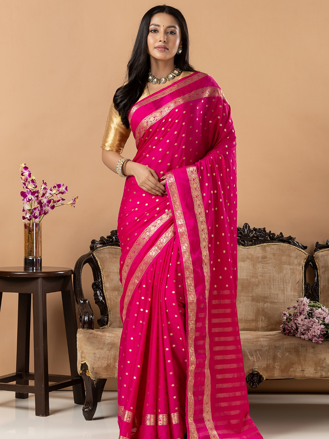 Classic Mysore Semi Silk Saree | Fuchsia Pink