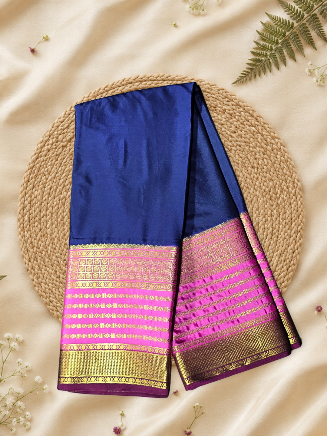 Classic Mysore Semi Silk Saree | Navy Blue