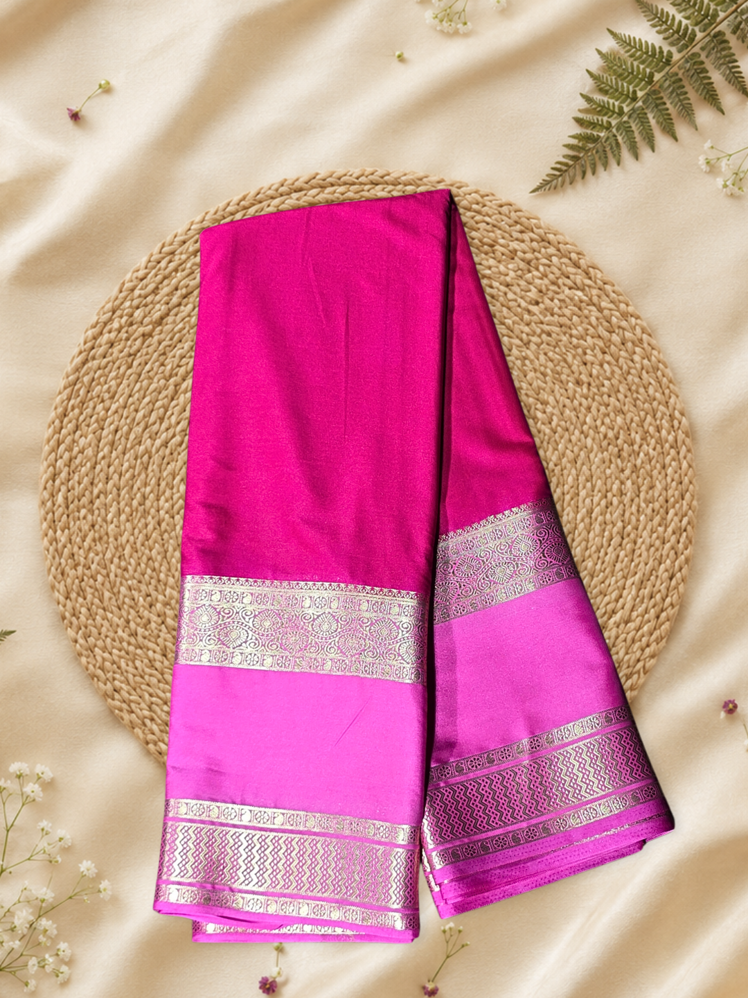 Classic Mysore Semi Silk Saree | Rani Pink