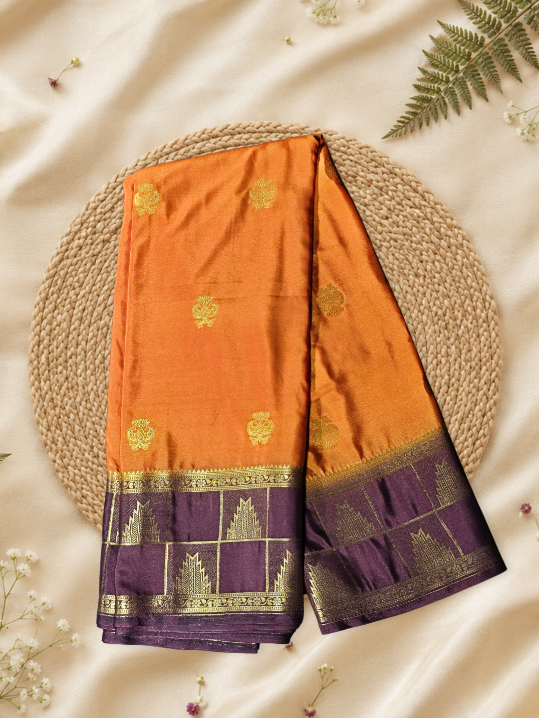 Classic Mysore Semi Silk Saree | Marigold Orange