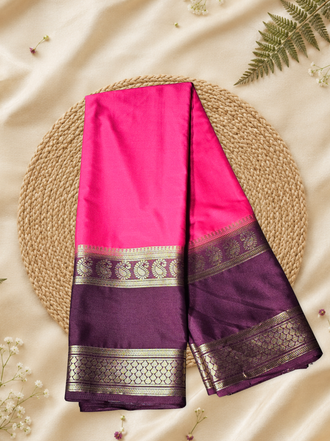 Classic Mysore Semi Silk Saree | Rani Pink