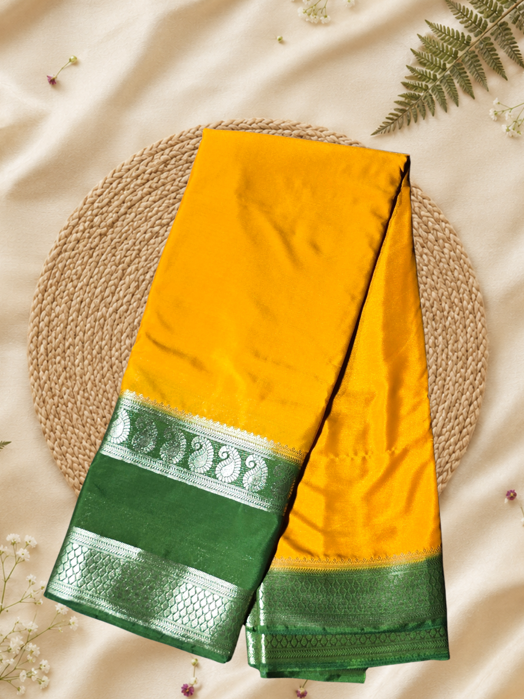 Indeloom's Yellow Classic Mysore Semi Silk Saree