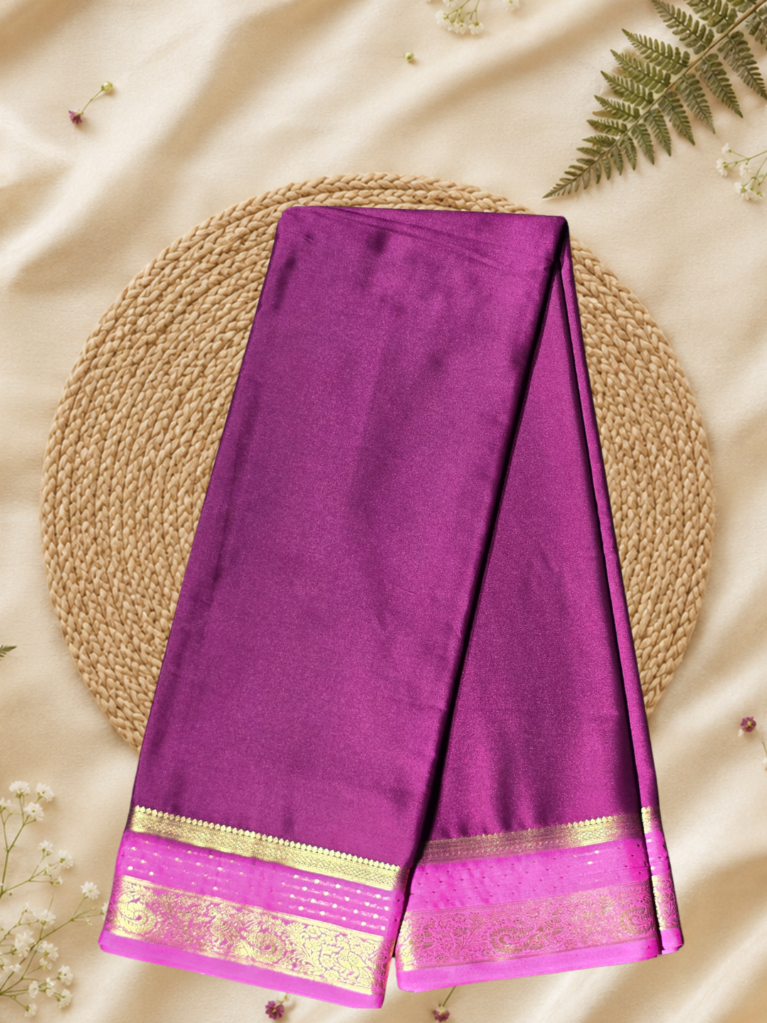 Indeloom's Purple Classic Mysore Semi Silk Saree