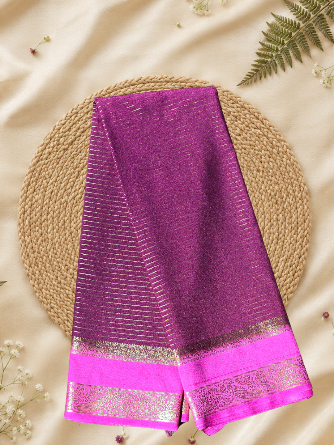 Indeloom's Purple Classic Mysore Semi Silk Saree