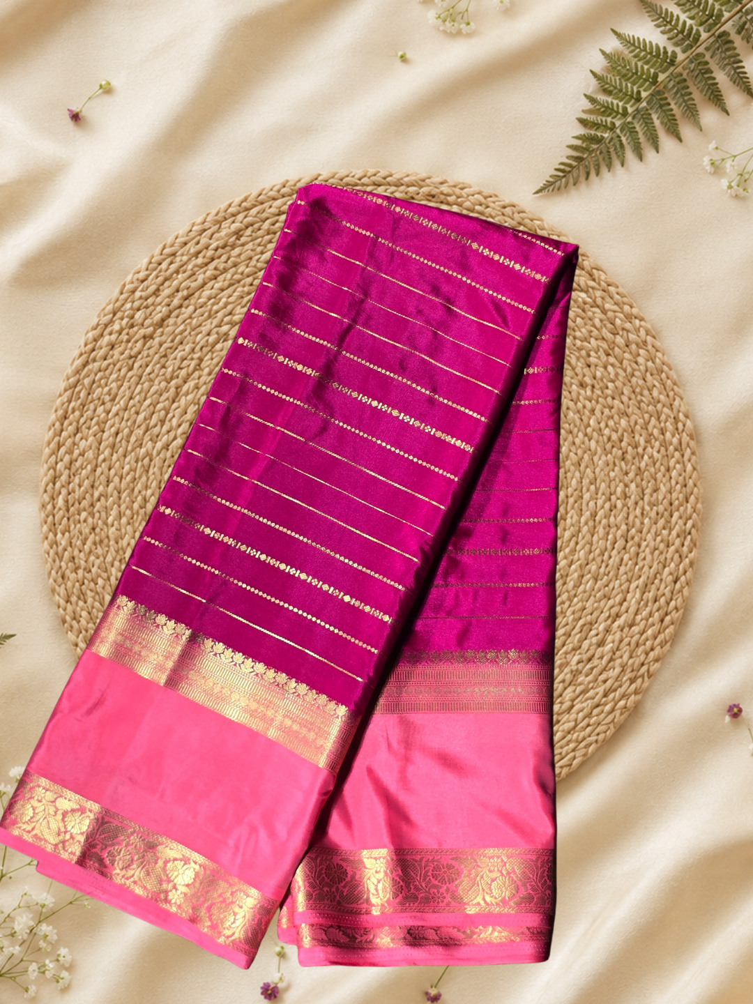 Indeloom's Magenta Classic Mysore Semi Silk Saree