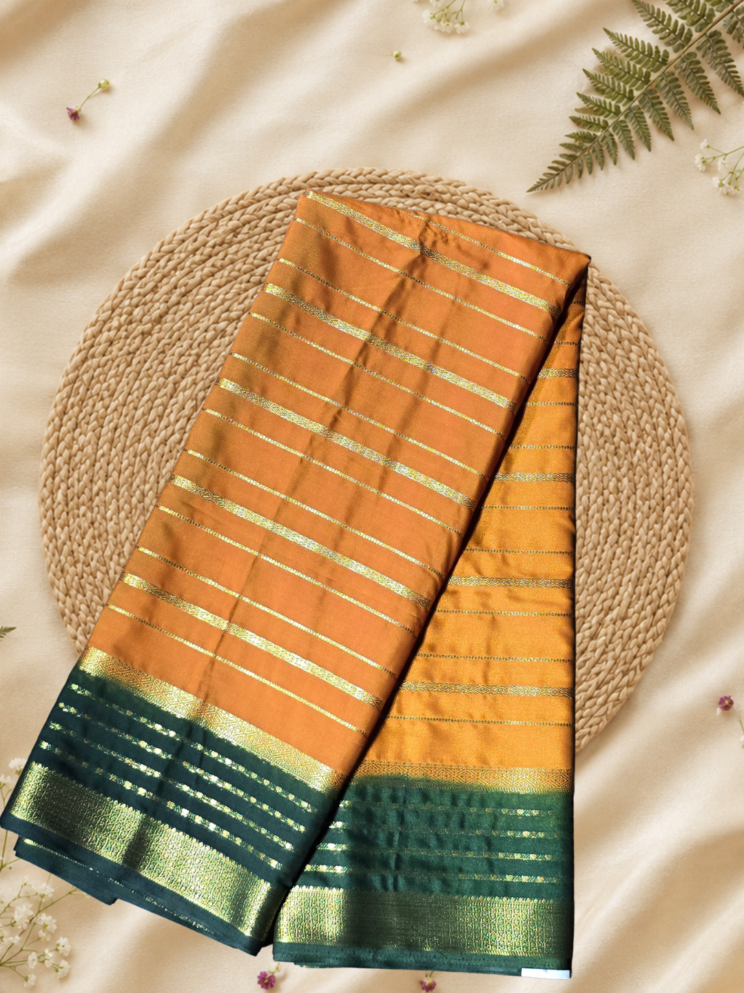Indeloom's Orange Classic Mysore Semi Silk Saree