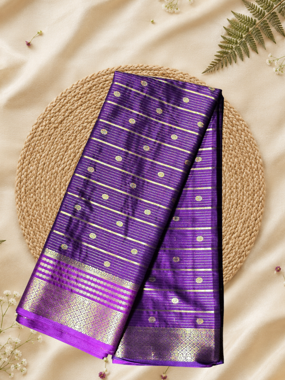 Indeloom's Purple Classic Mysore Semi Silk Saree
