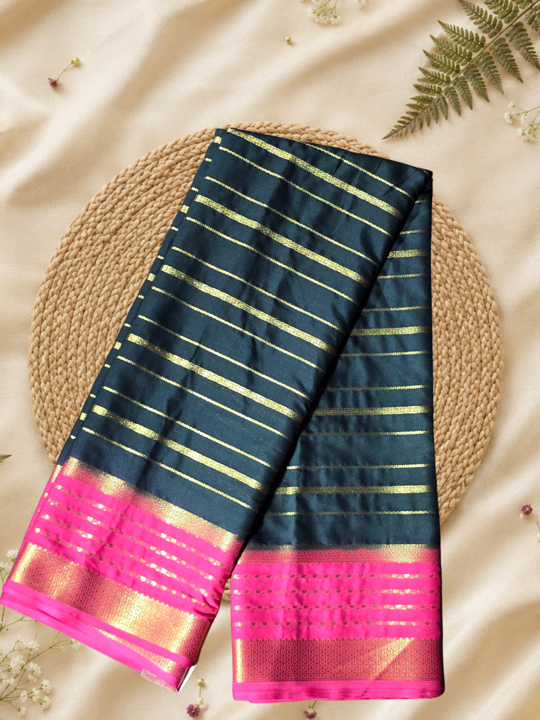 Indeloom's Teal Classic Mysore Semi Silk Saree