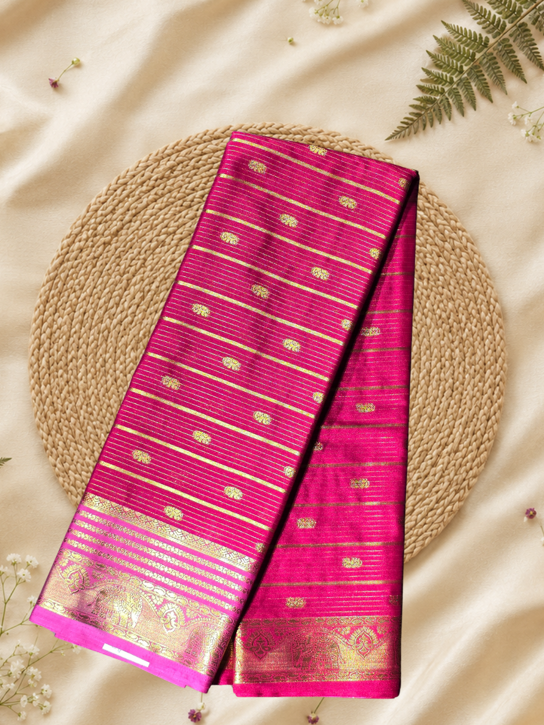 Indeloom's Pink Classic Mysore Semi Silk Saree