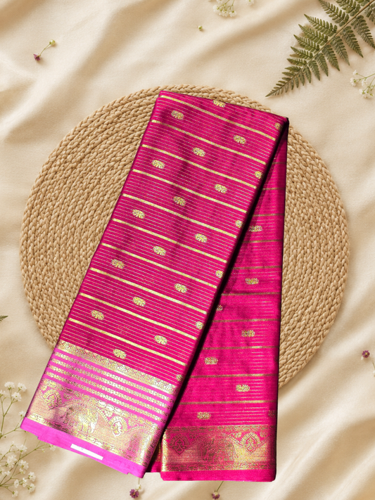 Indeloom's Pink Classic Mysore Semi Silk Saree