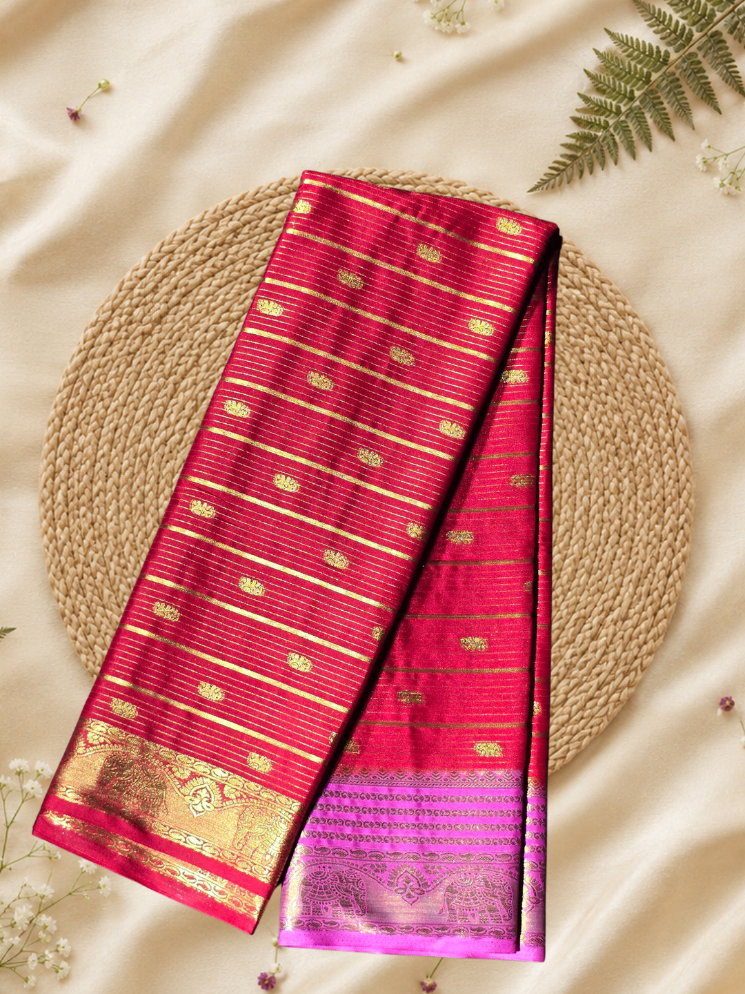 Indeloom's Pink Classic Mysore Semi Silk Saree