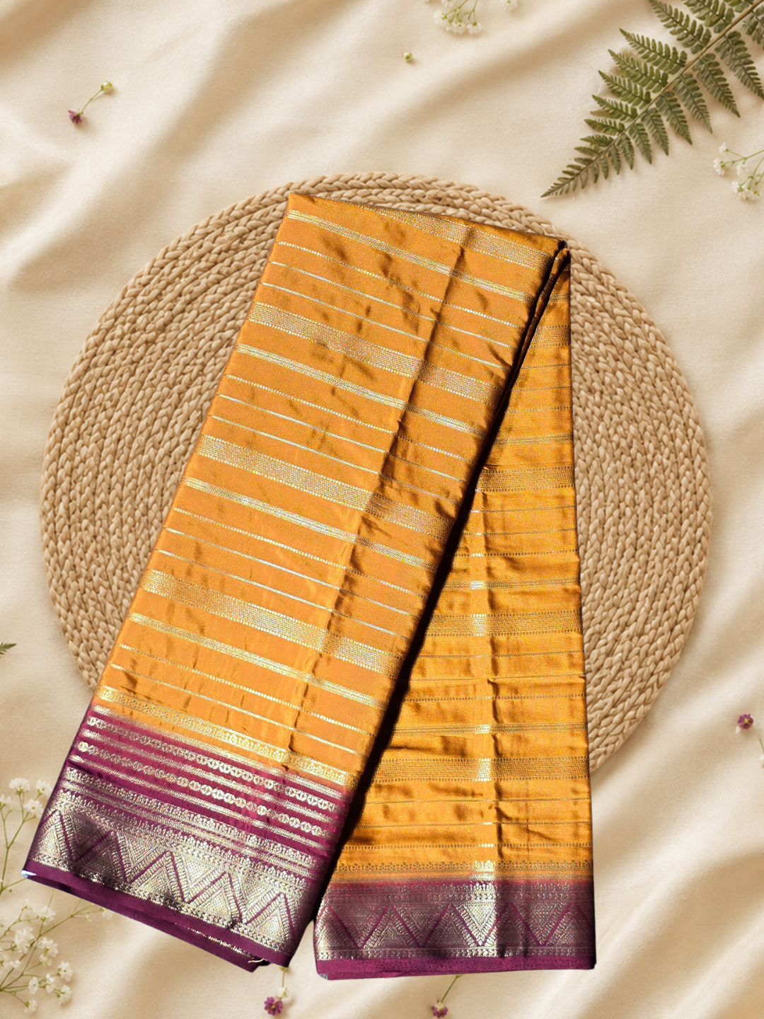 Indeloom's Orange Classic Mysore Semi Silk Saree