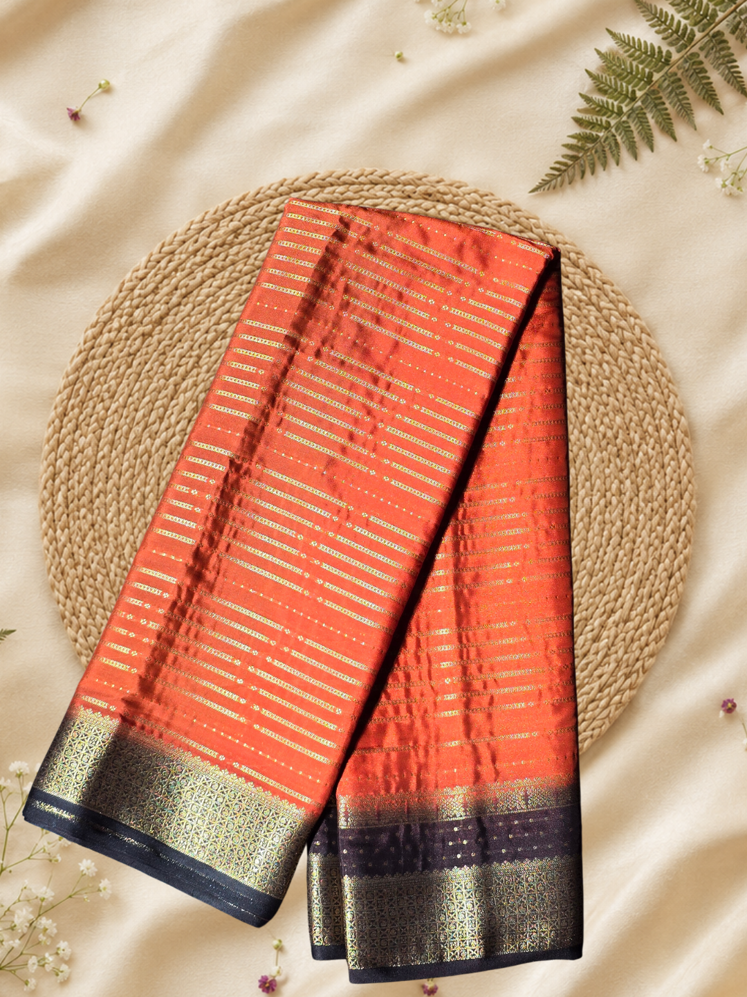 Indeloom's Orange Classic Mysore Semi Silk Saree