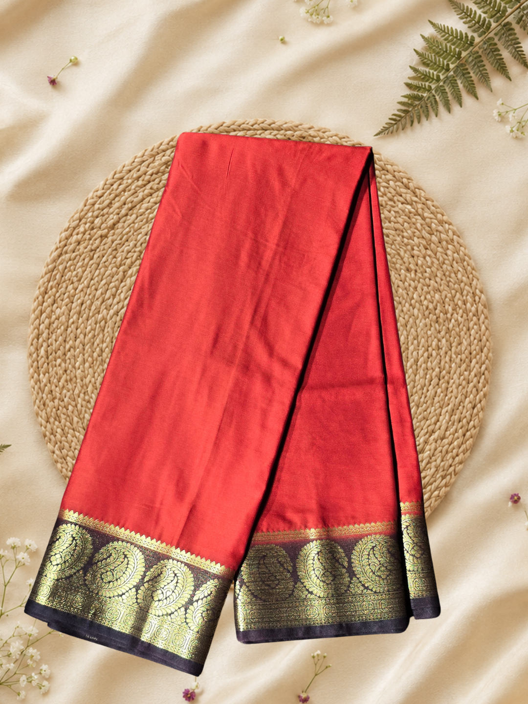 Indeloom's Red Classic Mysore Semi Silk Saree
