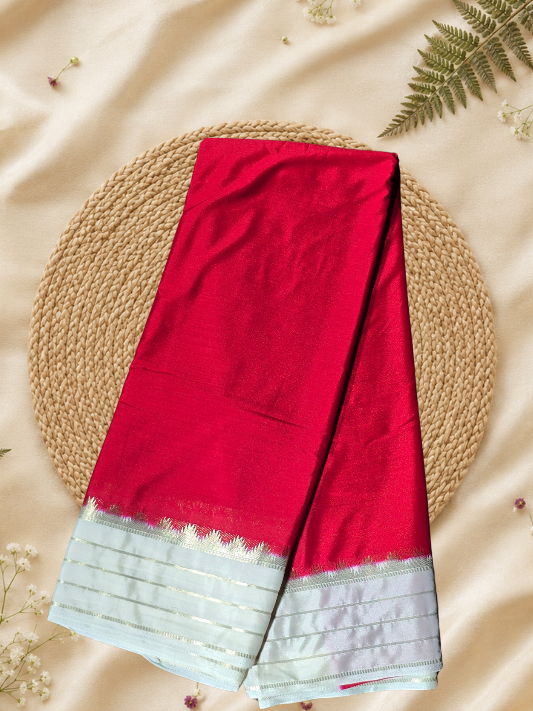 Indeloom's Red Classic Mysore Semi Silk Saree