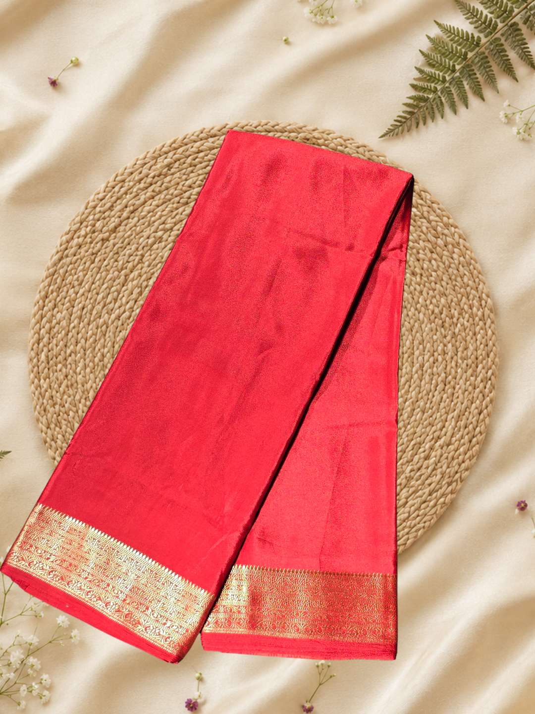 Indeloom's Red Classic Mysore Semi Silk Saree