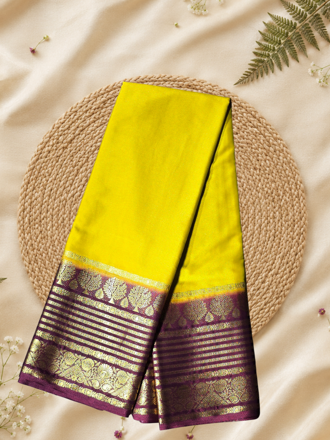 Indeloom's Yellow Classic Mysore Semi Silk Saree
