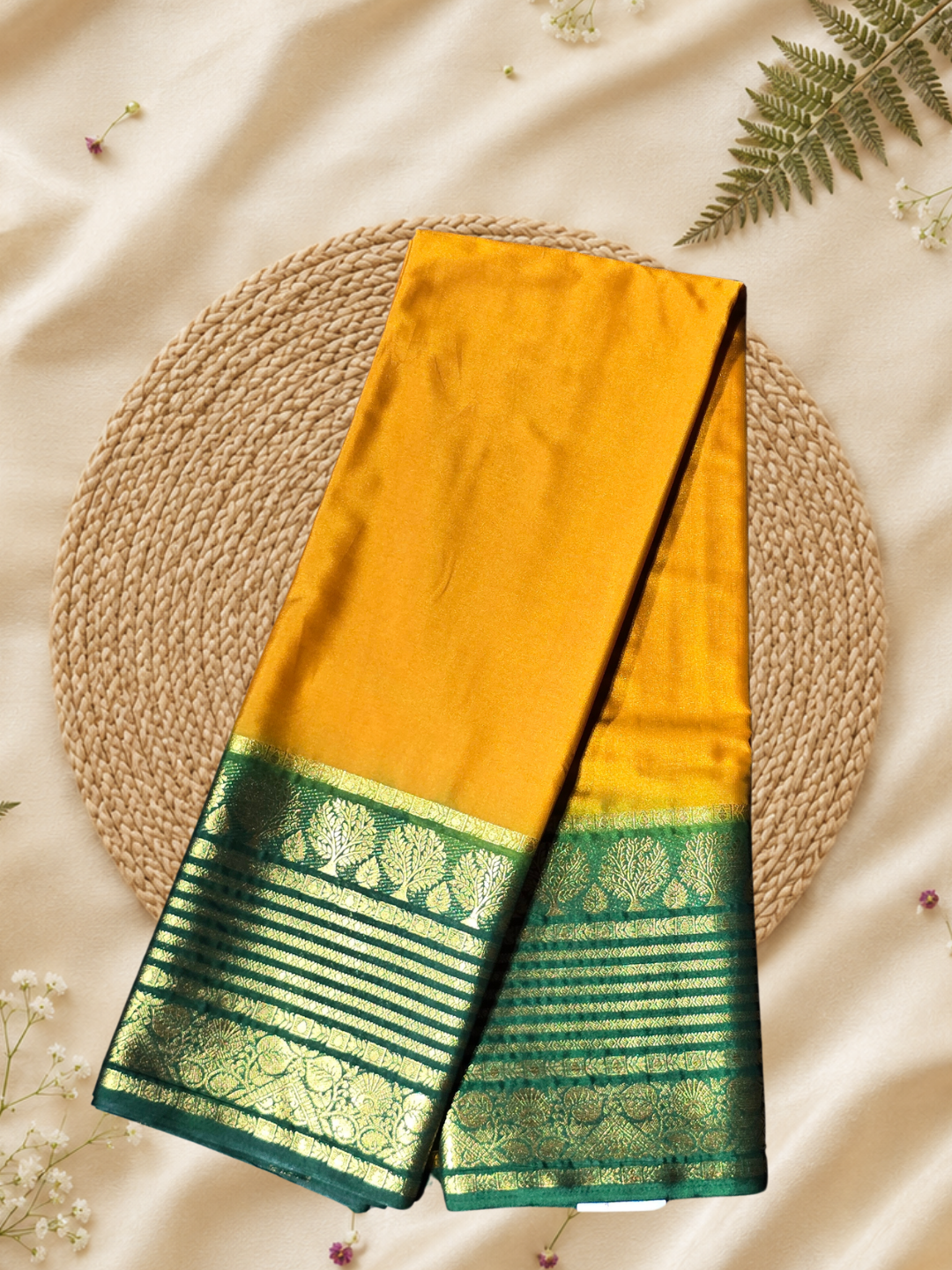 Indeloom's Yellow Classic Mysore Semi Silk Saree