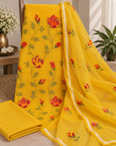 Classic Kota Doria Cotton Unstitched 2-Piece Kurti | Mustard Yellow