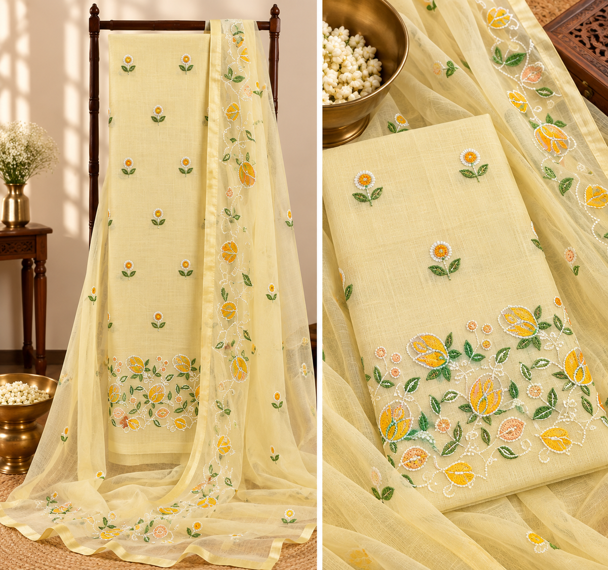 Classic Kota Doria Cotton Unstitched 2-Piece Kurti | Pastel Yellow