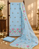 Classic Kota Doria Cotton Unstitched 2-Piece Kurti | Powder Blue