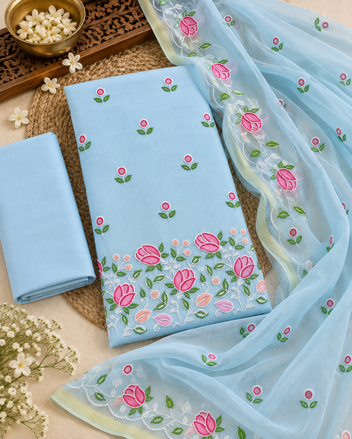 Classic Kota Doria Cotton Unstitched 2-Piece Kurti | Powder Blue