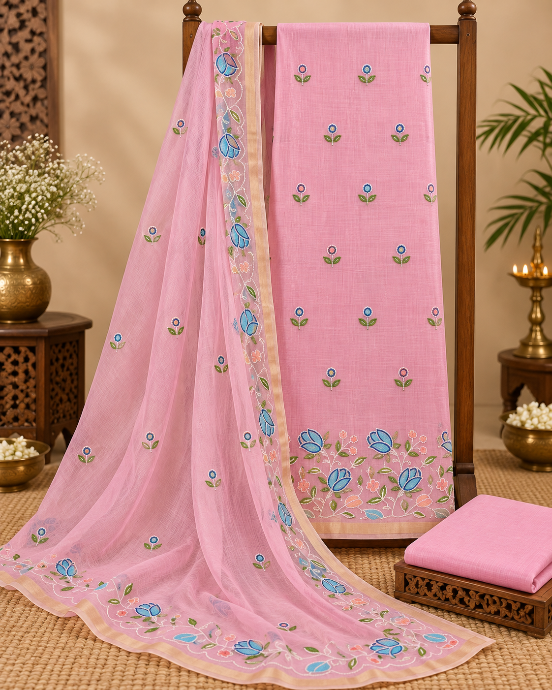 Classic Kota Doria Cotton Unstitched 2-Piece Kurti | Pink