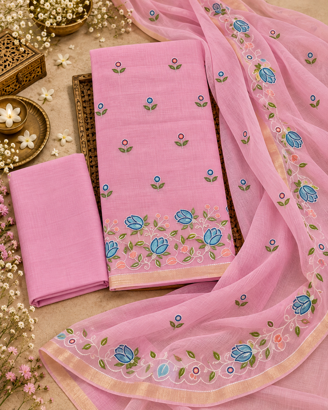 Classic Kota Doria Cotton Unstitched 2-Piece Kurti | Pink