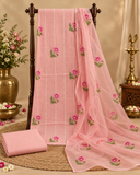 Classic Kota Doria Cotton Unstitched 2-Piece Kurti | Peach Pink