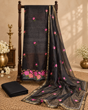 Classic Kota Doria Cotton Unstitched 2-Piece Kurti | Charcoal Black