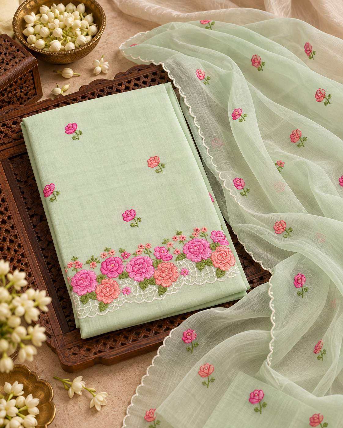 Classic Kota Doria Cotton Unstitched 2-Piece Kurti | Pastel Green