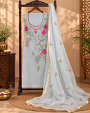 Classic Kota Doria Cotton Unstitched 2-Piece Kurti | Silver Blue