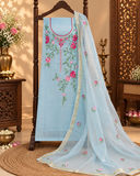 Classic Kota Doria Cotton Unstitched 2-Piece Kurti | Sky Blue