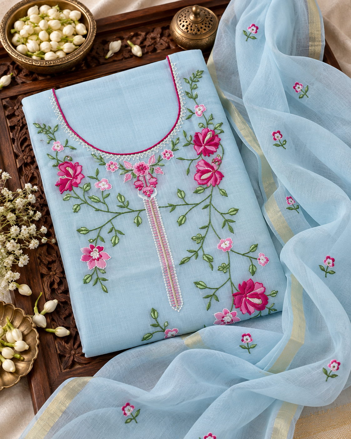 Classic Kota Doria Cotton Unstitched 2-Piece Kurti | Sky Blue