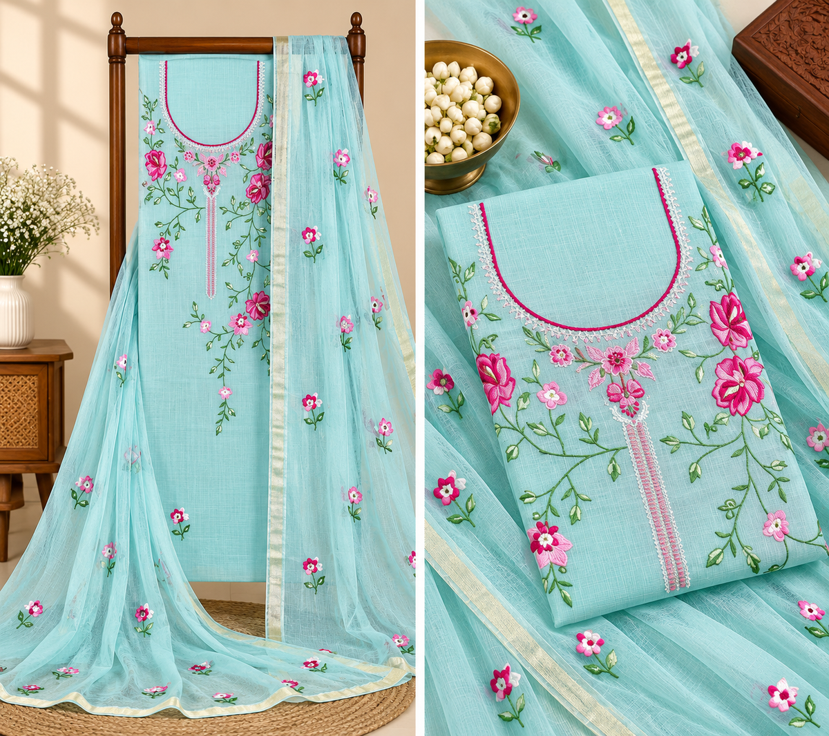 Classic Kota Doria Cotton Unstitched 2-Piece Kurti | Blue