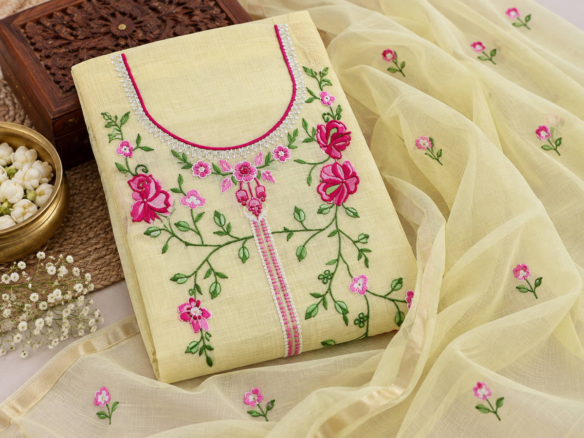 Classic Kota Doria Cotton Unstitched 2-Piece Kurti | Pastel Yellow