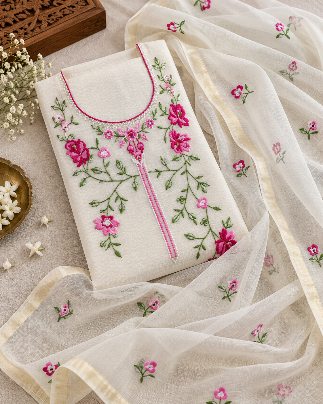 Classic Kota Doria Cotton Unstitched 2-Piece Kurti | White