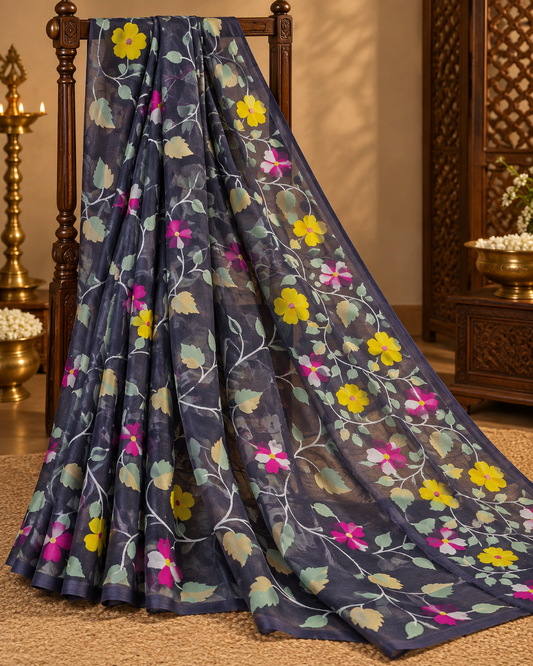 Handwoven Jamdani Muslin Saree | Deep Purple