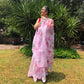 Pink Fuchsia Floral Garden-Pure Silk Organza Hand-painted Saree-005