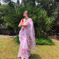 Pink Fuchsia Floral Garden-Pure Silk Organza Hand-painted Saree-005