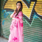 The Hibiscuses Garden Florals in Pink-Organza Hand-painted Saree-012