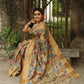 Traditional Handpainted Pen Kalamkari Tussar Silk Saree  |  Moss Green