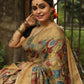 Exclusive  Pen Kalamkari Sari in Molten Gold All Over Floral in Tussar Silk-005