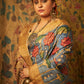 Traditional Handpainted Pen Kalamkari Mulberry Silk Saree  |  Steel Blue