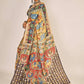 Exclusive Pen Kalamkari Sari  Motifs of Ajanta Paintings Swams On Mulberry Silk -010