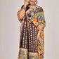 Exclusive Pen Kalamkari Sari  Motifs of Ajanta Paintings Swams On Mulberry Silk -010