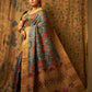 Sky Blue Lotus Floral Tussar Kalamkari Saree-018