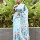 Handwoven Pure Jamdani Muslin Saree  |  Cyan Teal